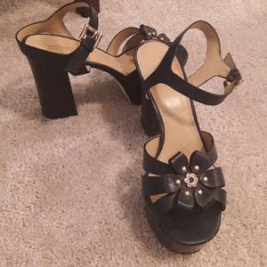 Navy 4" wide heel sandals
